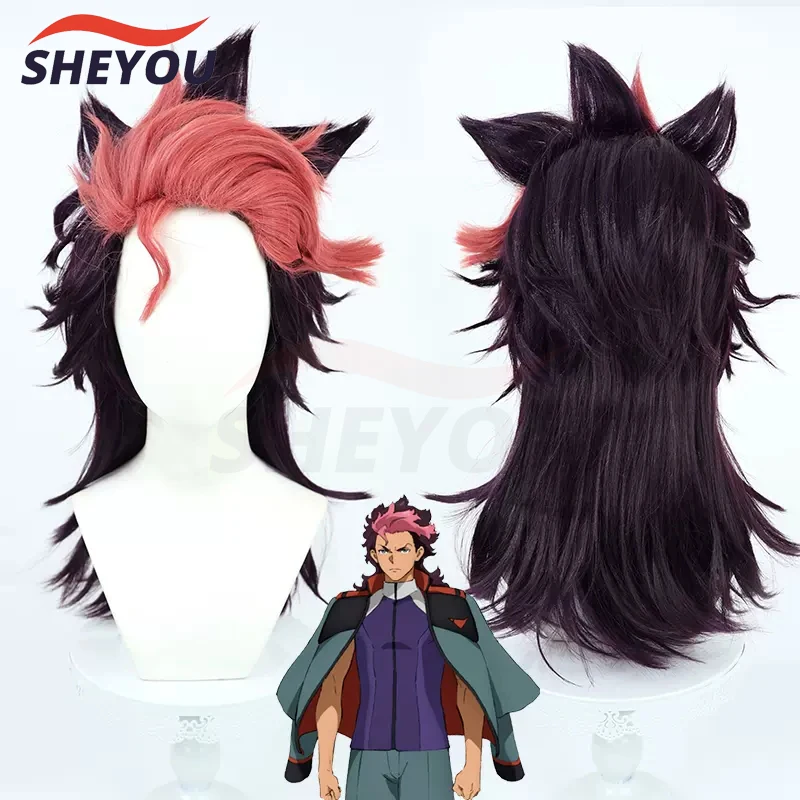 Guel Jeturk Cosplay Wig Mobile Suit Gundam: the Witch from Mercury Long Heat Resistant Synthetic Hair Halloween Wigs + Wig Cap