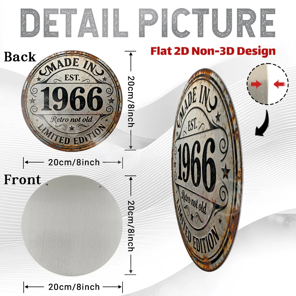 2D Flat - 2D Plane, 1pc, Vintage Metal Aluminum Decorative Sign (8'' X 8''), Starting from 1966 - Over 60 Years of Vintage Essen