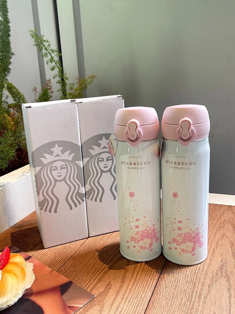 Vaso Térmico Starbucks Sweet Cherry Blossom, Botella de Agua Portátil de Acero Inoxidable, a Prueba de Fugas, Diseño Moderno y Elegante