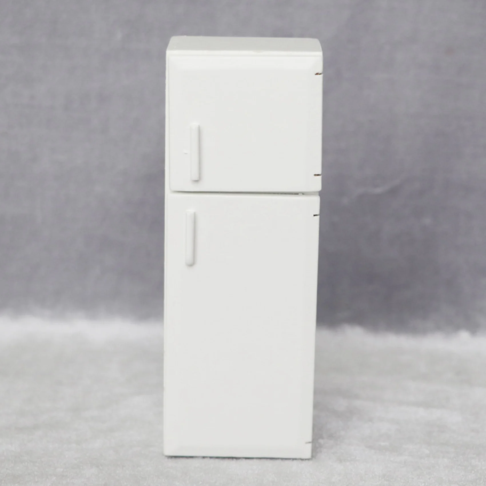 1/12 Dollhouse Miniature Wooden Double Door Refrigerator Simulation Fridge Model for Doll House Decoration Silver