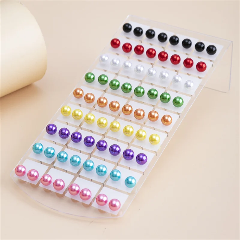 New 36Pairs/Set Colorful Imitation Pearl Stud Earrings For Women Round Ball Earring Fashion Jewelry 6 8 10mm Bead