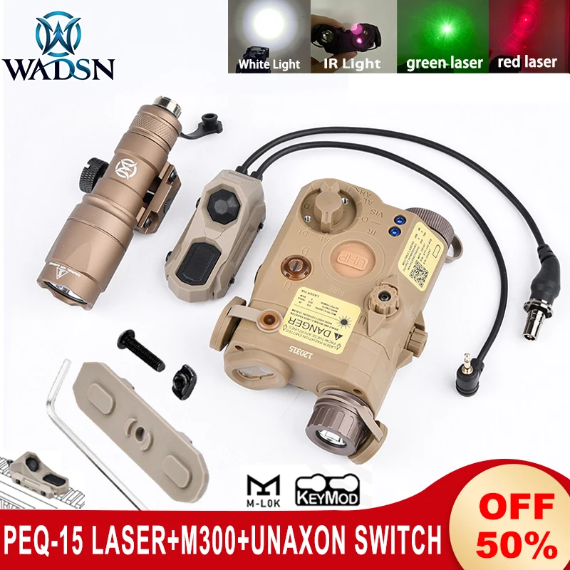 

Wadsn Tactical VHP PEQ-15 Red Green Dot Laser IR Fill Light M600C Flashlight UNAXON Dual Pressure Switch Hunting PEQ Airsoft Set