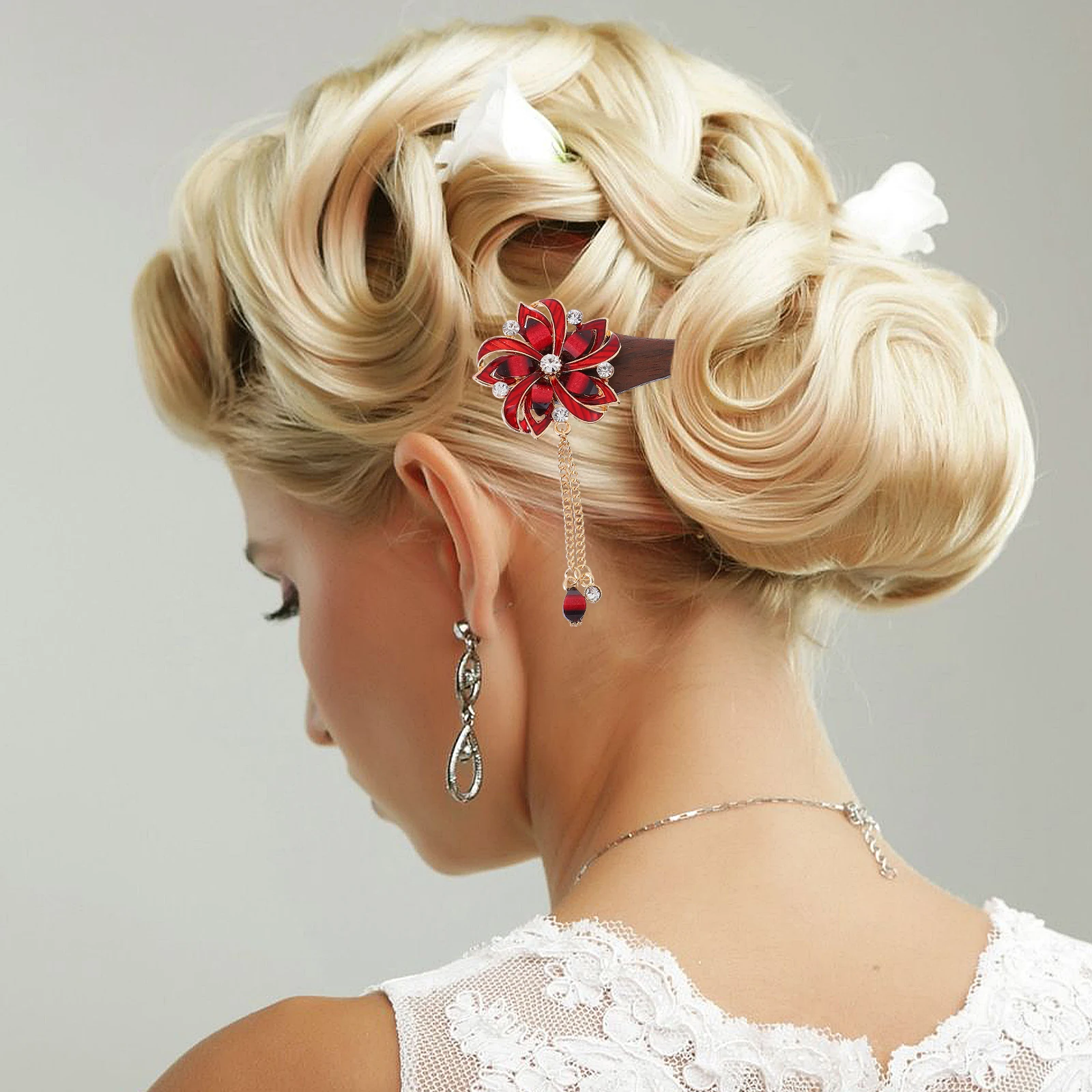 

2pcs Ethnic Style Hairpin Tassel Stick Women Accessory Bun Holder Flower Hair Fork Traditional Headdress Hair Chopstick