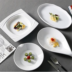 Irregular Shape White Melamine Hotel Dinner Plates Dishes Imitation Porcelain Trays Salad Dessert for Home and Kitchen