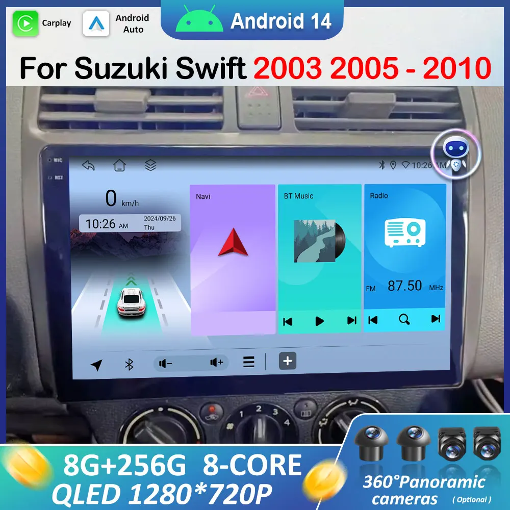 

10.1 inch for Suzuki Swift 2003 2005 2006 2007 2008 - 2010 Android 14 GPS Wireless Carplay DSP Stereo Touch Screen Accessories