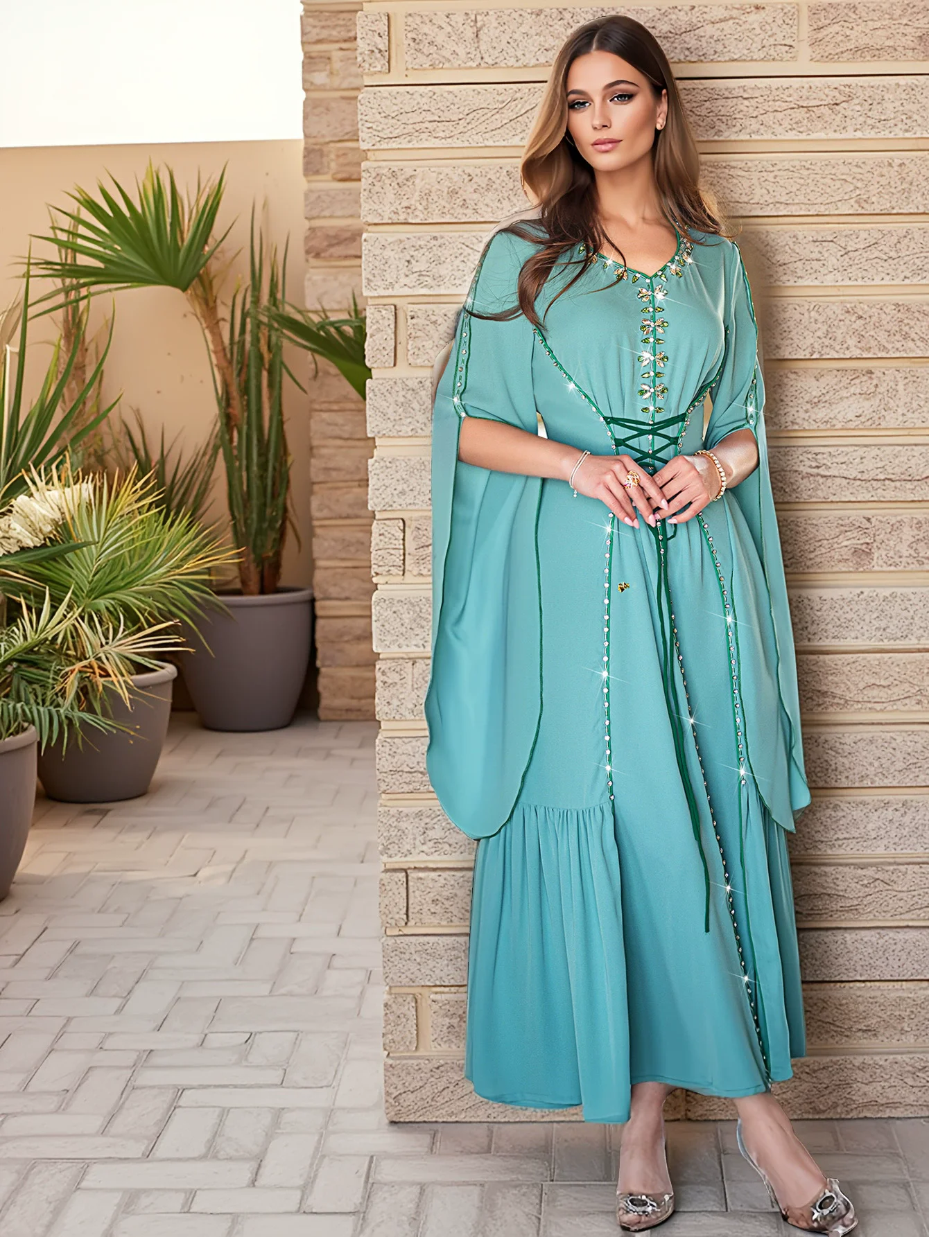الشرق الأوسط الإسلامي رمضان المغرب دبي ملابس مسلمة فاخرة موضة رداء عباية خياطة الماس فستان سهرة نسائي