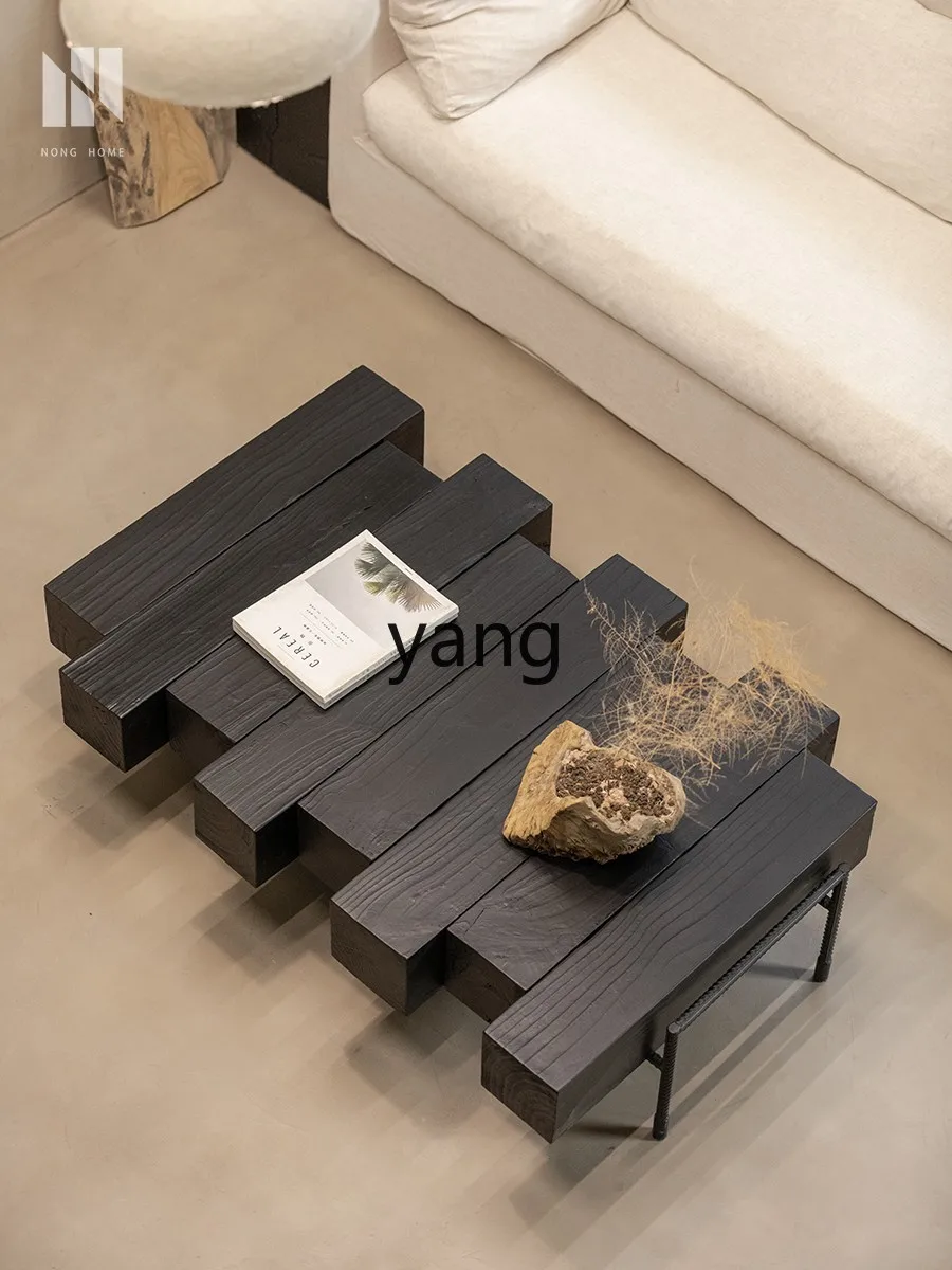 LXL Quiet Style Solid Wood Tea Table Carbonized Simple Black Wood Tea Table B & B Living Room Leisure