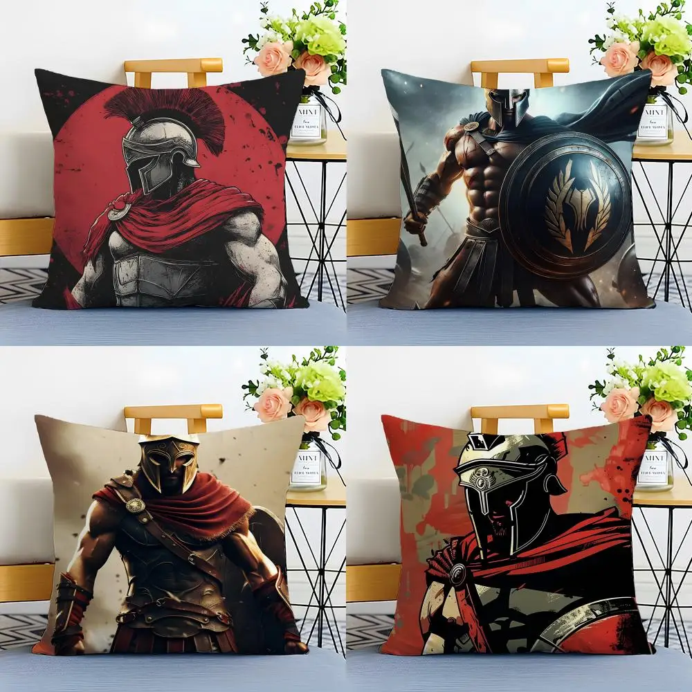 Bold Historical Retro Warriors Spartan Samurai Cushion Cover Washable Linen comfort Soft  for Sofa Bed Cozy Home Room Decor