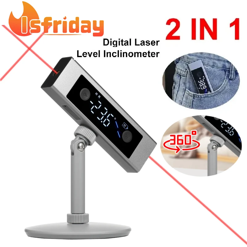 Portable Laser Angle Protractor Digital Inclinometer Angle Measure 2 in 1 Laser Level Ruler Type-C Charging Laser Measurement