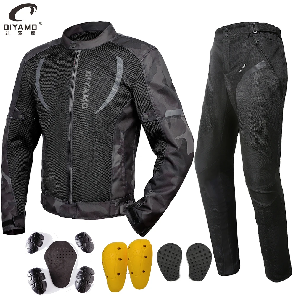 

Men's Summer Breathable Motorcycle Jacket Pants Full Body CE Certified Protective Riding Gear Reflective Motorbike Cycling Suit
