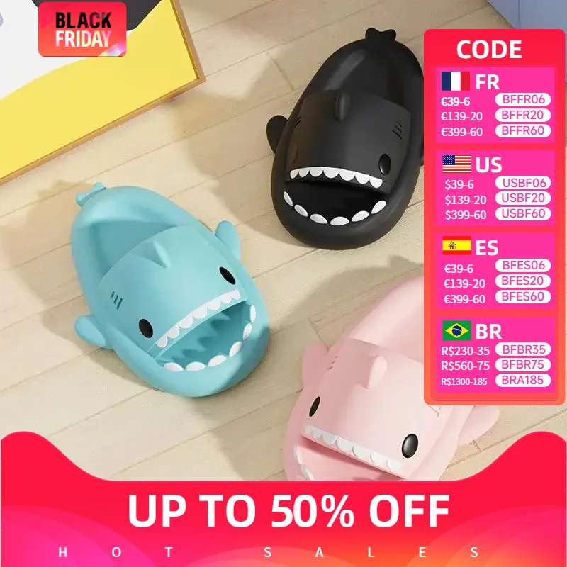 

Cute Feslishoet Shark Slippers Soft Beach Cloud Platform Women Indoor Bathroom Slides Summer Mules Outside EVA Men Shoes