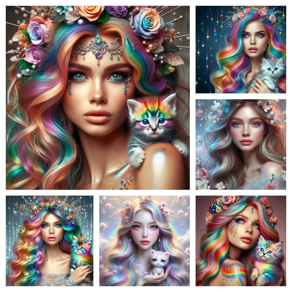 5D DIY Diamond Painting Girl and Cat Diamond Mosaic Diamond Painting Cat Decoration Painting New Product Launched