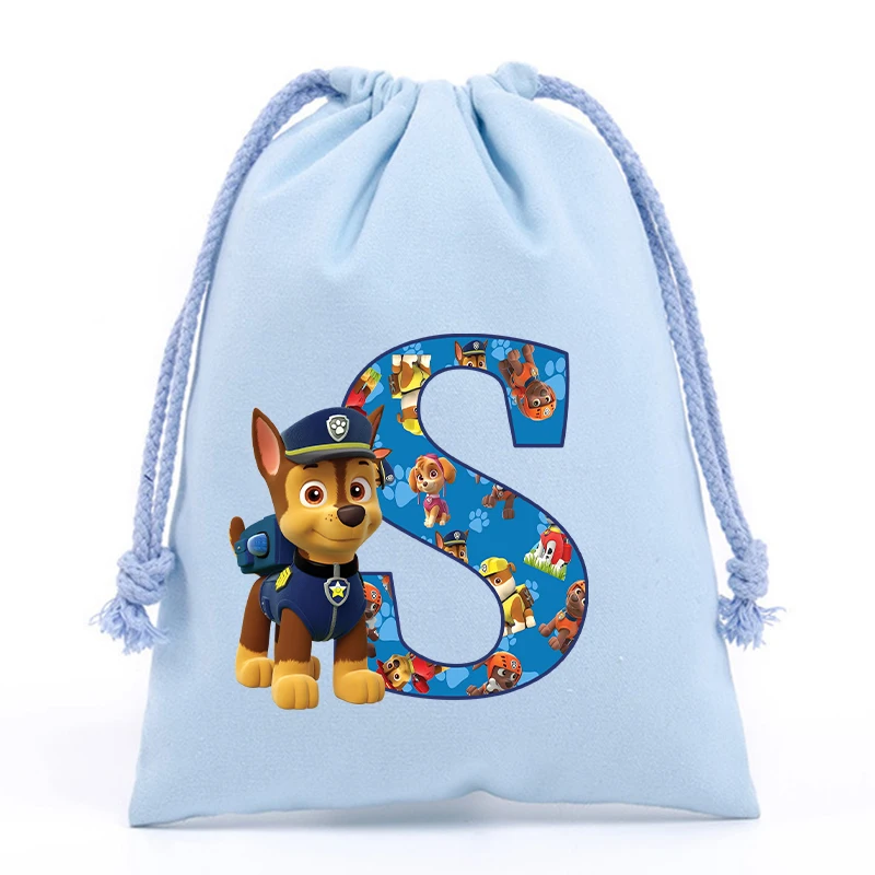 Paw Patrol-Bolso con cordón para niños y niñas, bolsa de almacenamiento con estampado de letras en inglés y dibujos animados, ideal para regalo de