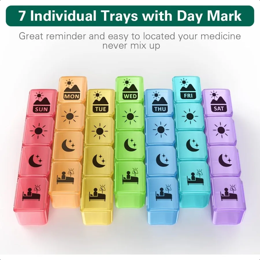 Extra Large Weekly Pill Organizer 4 Times a Day XXL Large Pill Box 7 Day Medicine Organizer Black Pill case for Vitamin Fish Oi