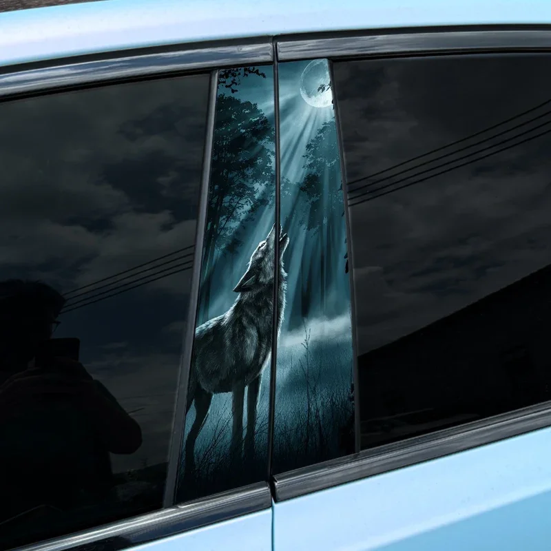 1PC Wolf and The Full Moon Car Stickers Auto B Pillar Waterproof Animal Decor Cover Scratches Car Doors Pillar PET Animal Decals