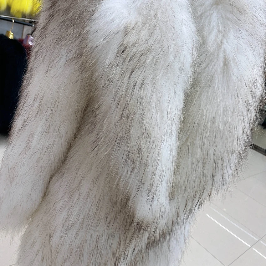 2022 Autumn Winter Women Natural Real Raccon Fur Knitted Coat Fashion Luxury Double Weave Long Sleeves New Style Fur Jackets