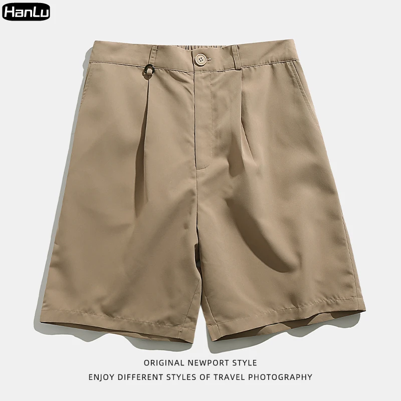 Men's shorts Summer thin zipper loose fitting shorts Men's solid color casual suit shorts High quality jogging shorts