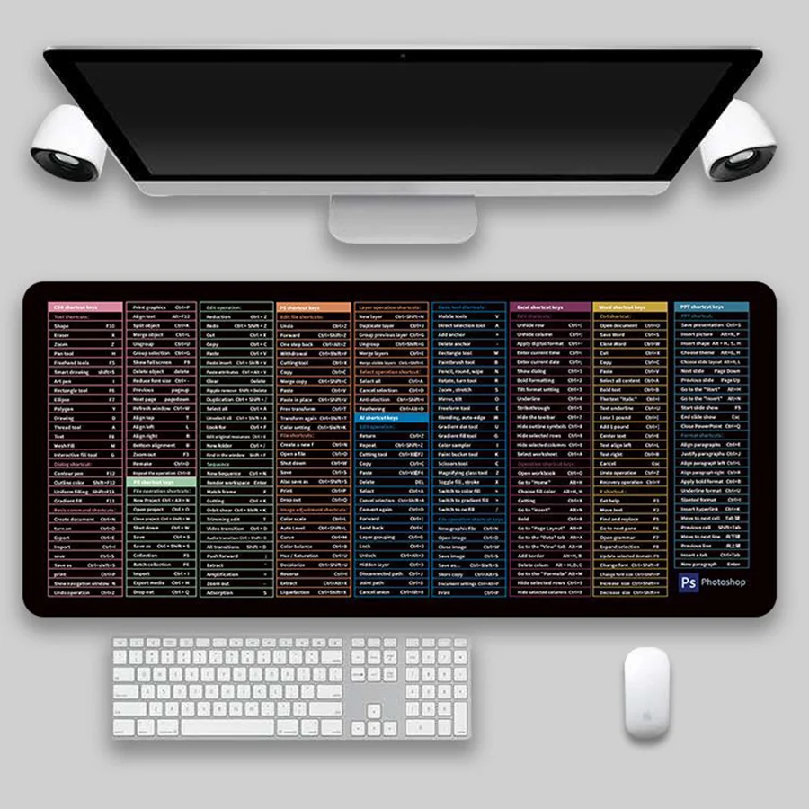Office Mouse Pad Keyboard Shortcuts Mousepad 80*30cm  Rubber Non-slip Mousemat Russian English Vietnamese Version