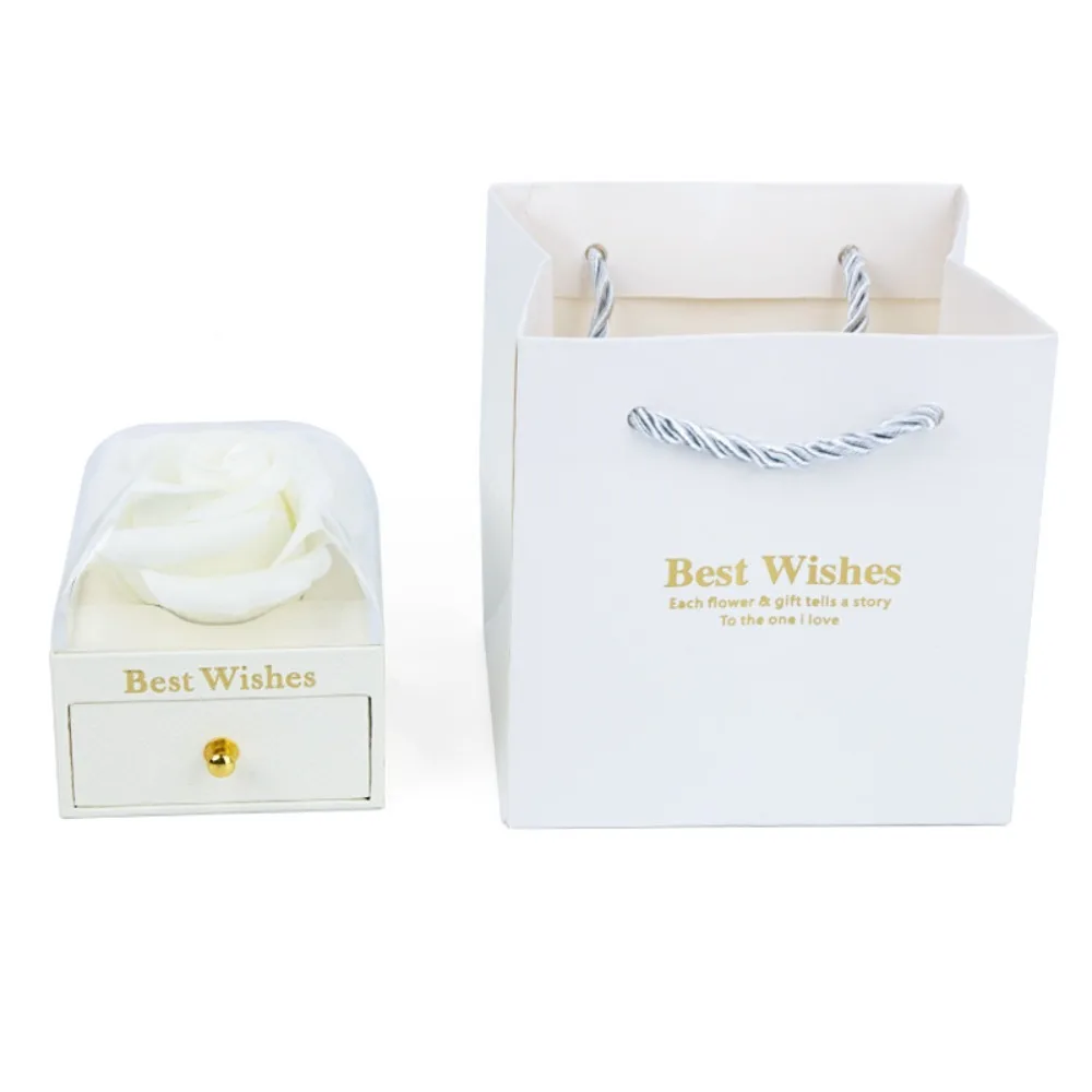 Paper Rose Jewelry Box Sponge Core Macaron Color Series Floral Gift Box Flower Shaped Artificial Rose Decor Jewelry Storage Case