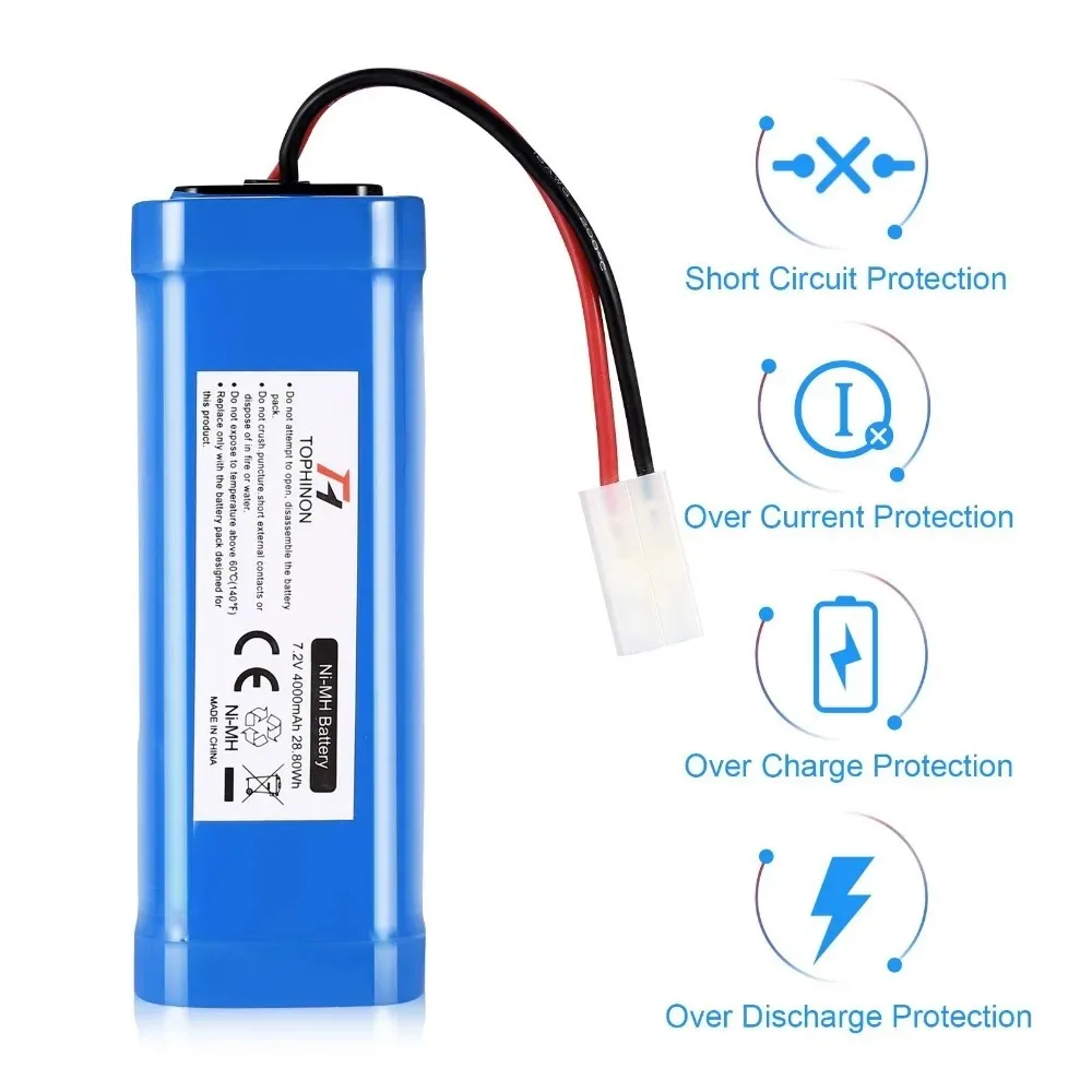 Paquete de Baterías Recargables Ni-MH de 7.2V y 4000mAh, Una Sola Pieza, Celda de Gran Capacidad Especialmente Diseñada para Autos a Control Remoto y Barcos RC, Uso en Modelos de Hobby