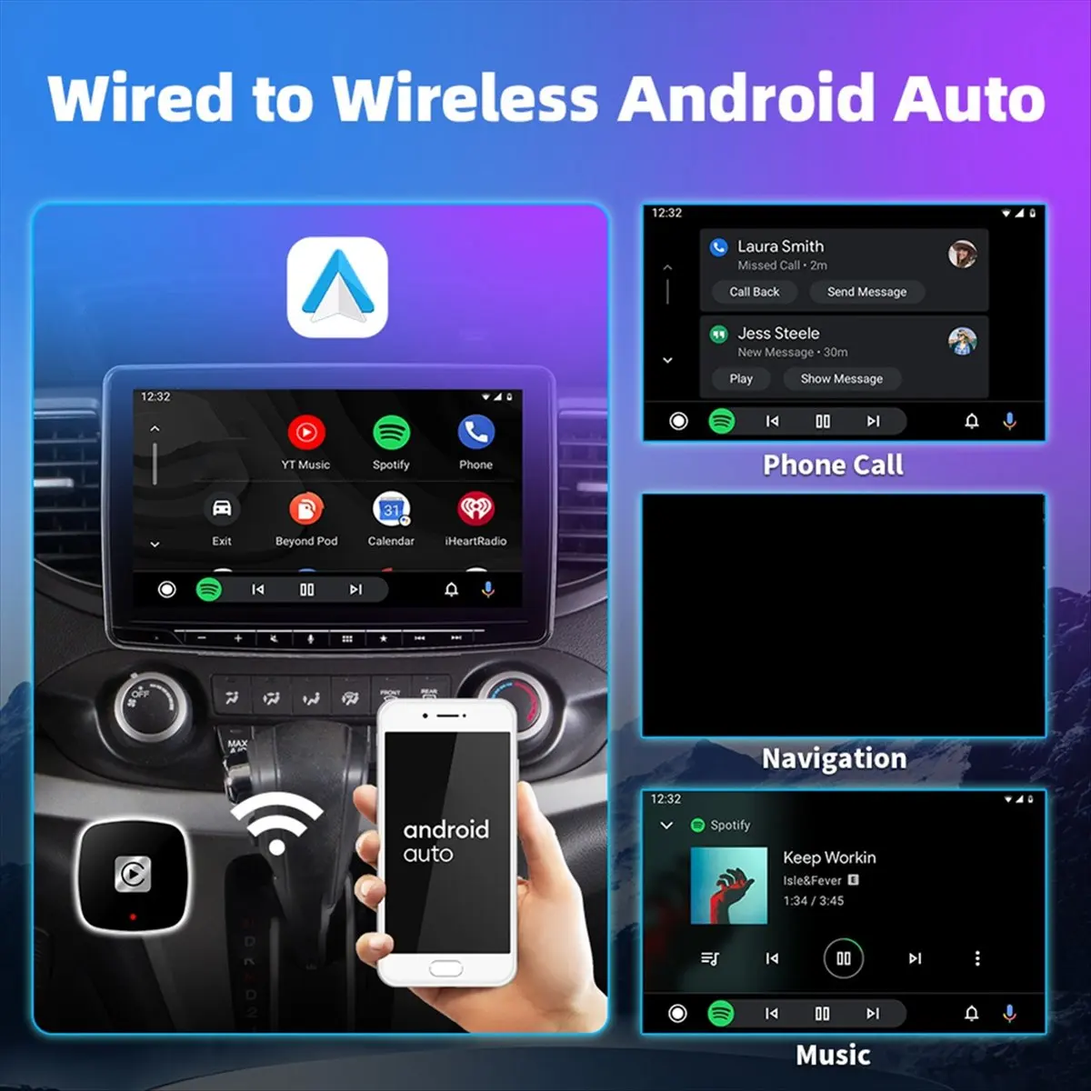 AA86 CarPlay Android Auto Adapter Wired to Wireless for Audi Toyota Mazda Nissan Chevrolet Suzuki Subaru Kia Ford Opel Skoda