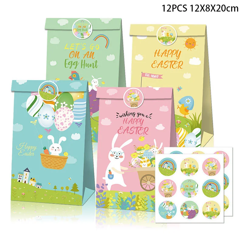 12pcs Easter Paper Gift Bags for Kids Candy Biscuit Package Rabbit Box Party Favor Gift boxes Happy Easter Birthday party Decor