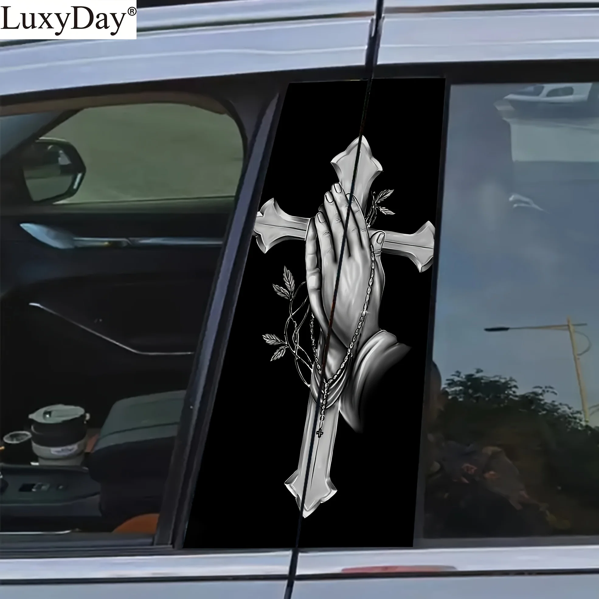 

Luxury Day 2-piece pack, prayer cross car sticker, matte vinyl material, no residue and easy to paste, scratch and water