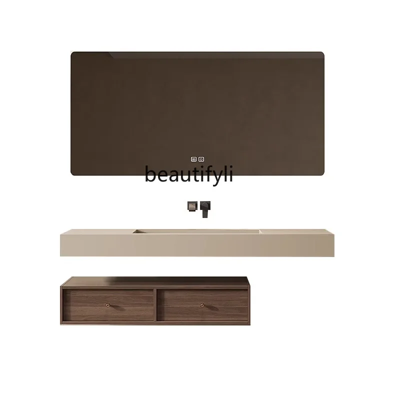 X Medieval rock slab integrated basin hidden sewer bathroom cabinet, washstand