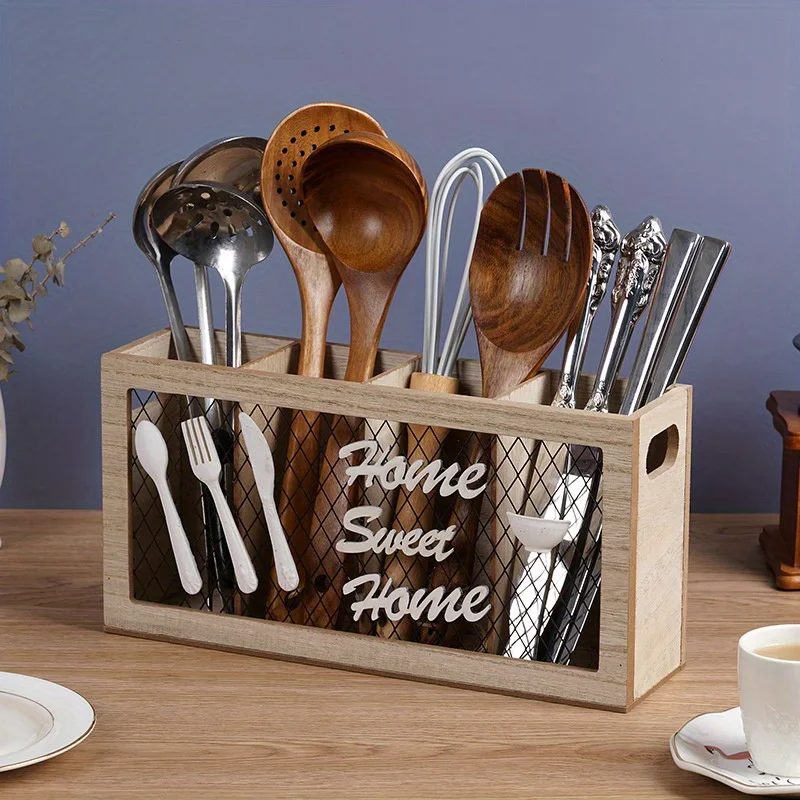 

Wooden Cutlery Storage Holder for Western Flatware Utensils Organizing