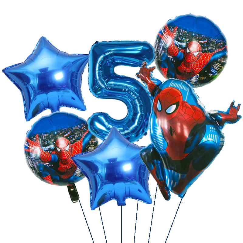 6pcs Marvel Super Hero Spiderman Foil Balloon Set children‘s Birthday Party Decoration Baby Shower Inflatable boys Toy Globos