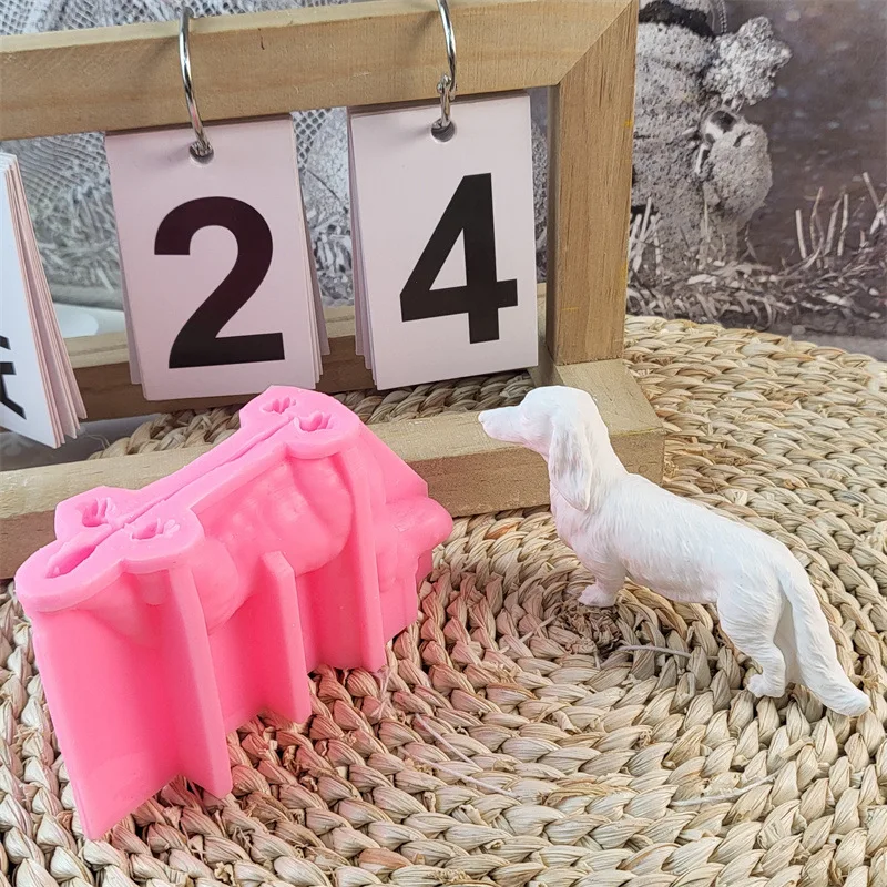 Fluffy Sausage Dog Candle Silicone Molds Home Decoration Wax Candle Mould Puppy Aromatherapy Concrete Cement Gypsum Plaster Mold