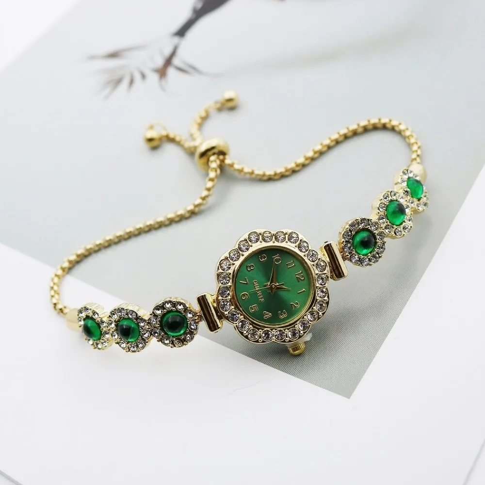 Fashion Rhinestone Women Quartz Watch Flowers Heart-shaped Bracelet Watch Pull-Open Pink Ladies Wristwatches Gifts