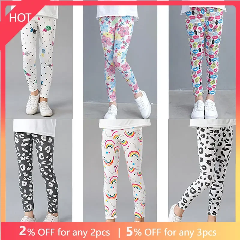 Girls Children Tight Bottoms Rainbow Print Leisure Pencil Pants Cute Thin Pants Teenage Children Hot Sale