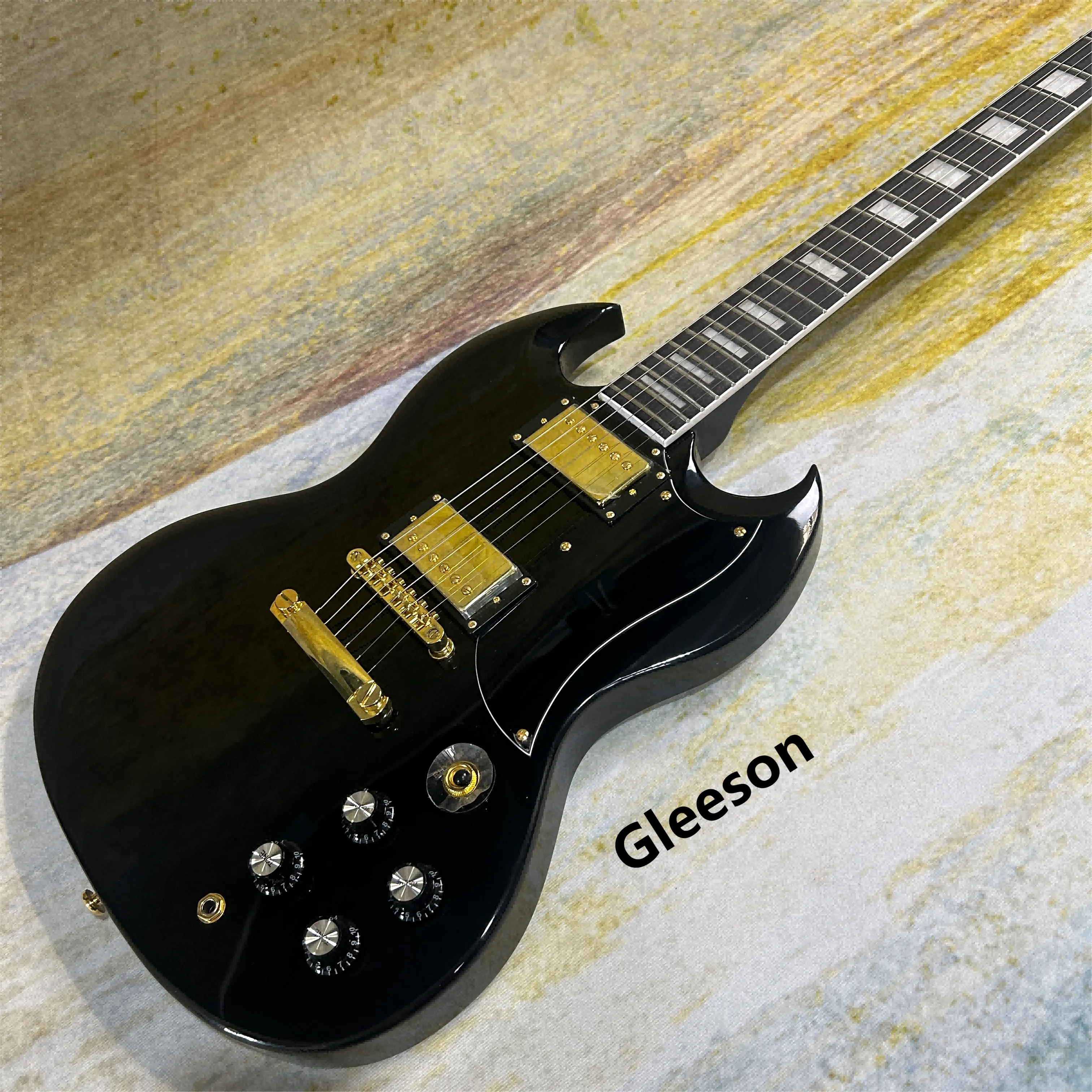 Gleeson Shop SG Electric Guitar Black Color Golden Hardware