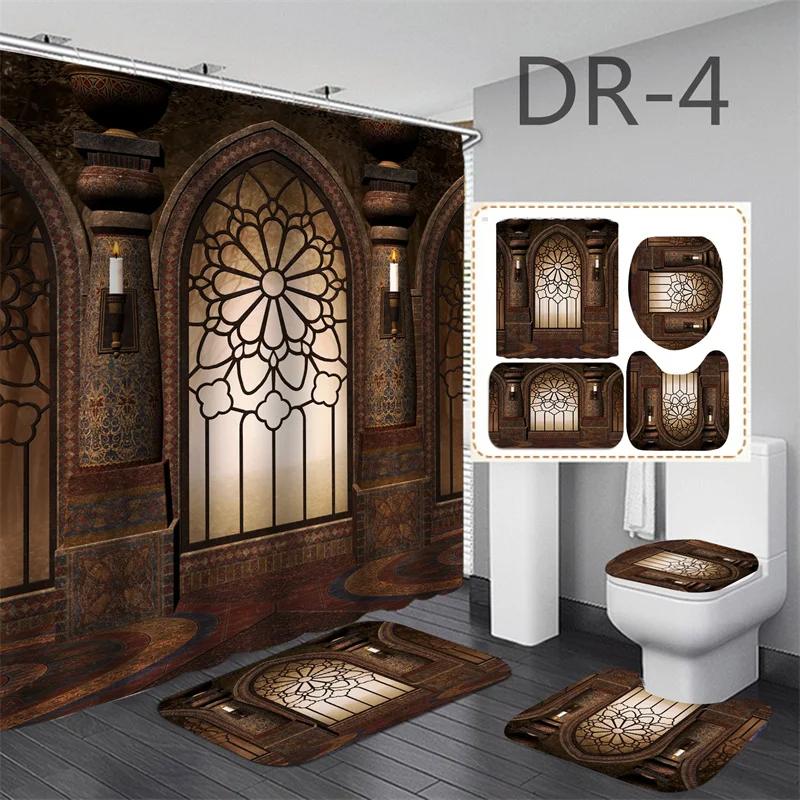 Wood Grain Pattern Waterproof Bath Curtain 3D Print Door Shower Curtain Polyester Fabric Bathroom Curtains For Bathing Cover