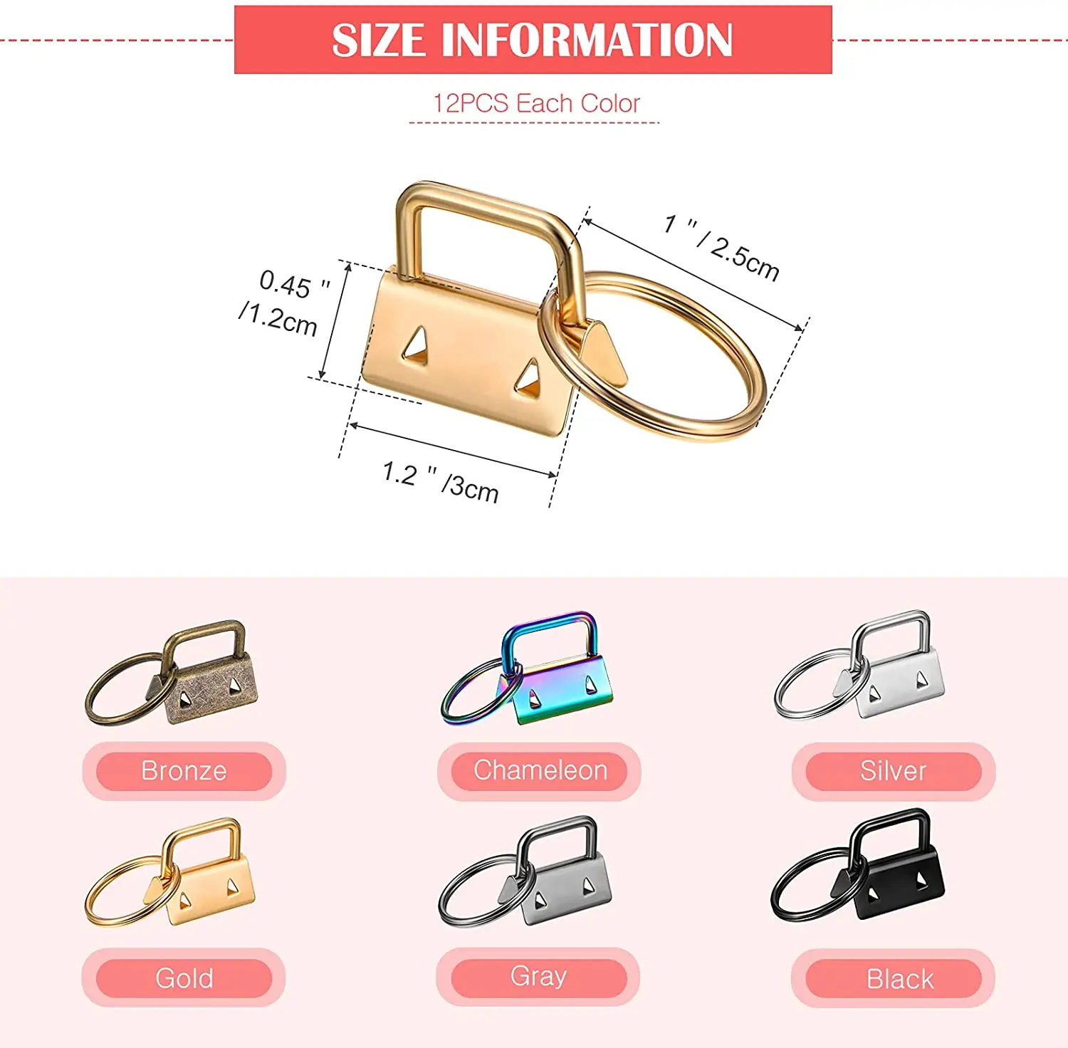 10Pcs 1inch Key Fob Keychain Hardware Kit DIY for Wristlet Clamp Bag Cell Phone Docorate Wallet Key Lanyard Making Install 2.5cm