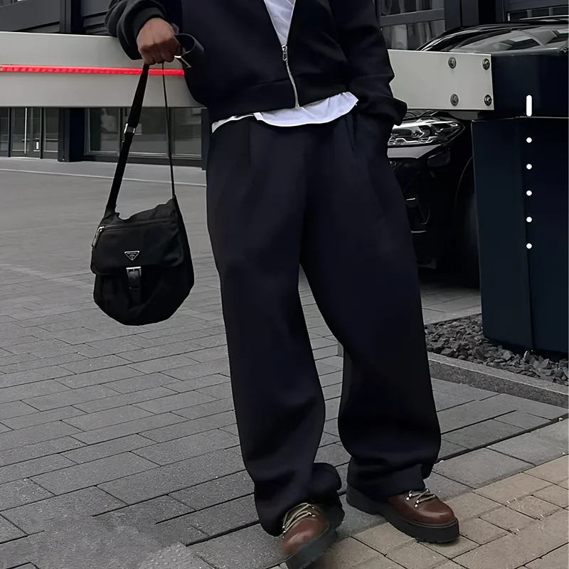 

Мужские модные повседневные свободные дышащие эластичные брюки с воздушной прослойкой, длинные, в стиле High Street, осенне-зимняя новинка, из полиэфирного волокна