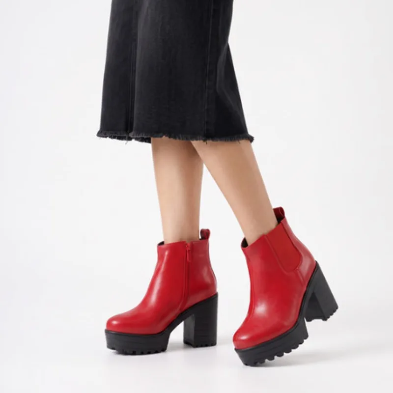 Botas Mujer Fashion Women Boots Square Heel Platforms Zapatos Mujer PU Leather Thigh High Pumps Boots Motorcycle Shoes