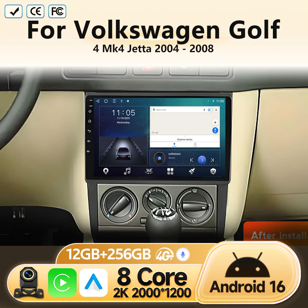 

Android 16 For Volkswagen Golf 4 Mk4 Jetta 2004 2005 2006 2007 2008 Car Radio Multimedia Video Player Stereo GPS Navigation 4G