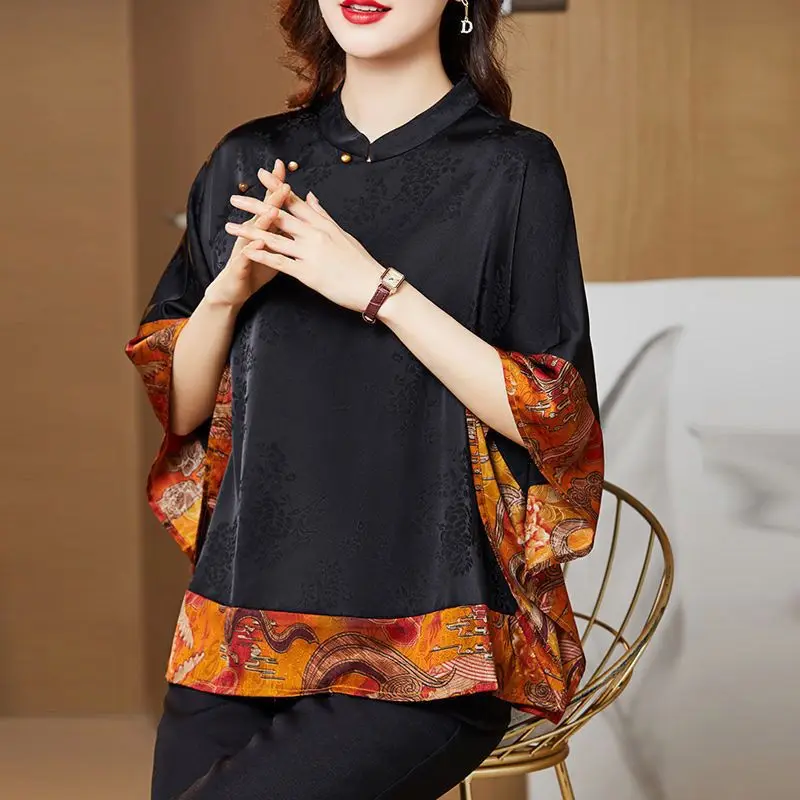 Spring Summer New Loose Print Vintage Shirt
