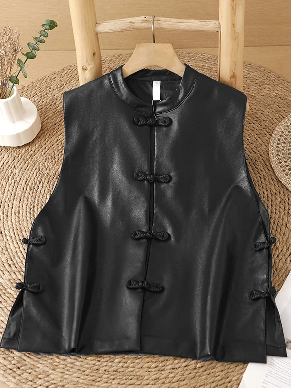 Women's Fashion 2026 Sleeveless Leather Vest High-End Unique Outerwear Layering Tank Top Coat Fall Season Elegant Style