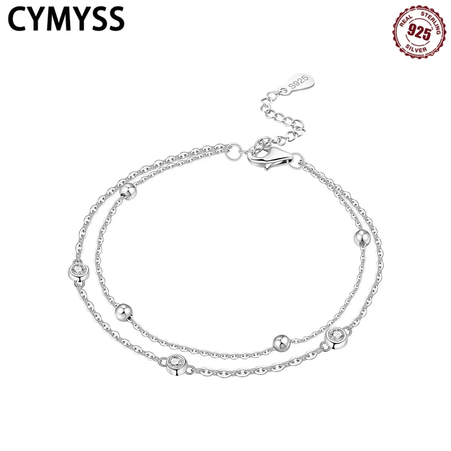 

CYMYSS 2025 NEW S925 Sterling Silver Zircon Double Chain Bracelet High Jewellery Birthday Gift Women's Necklace