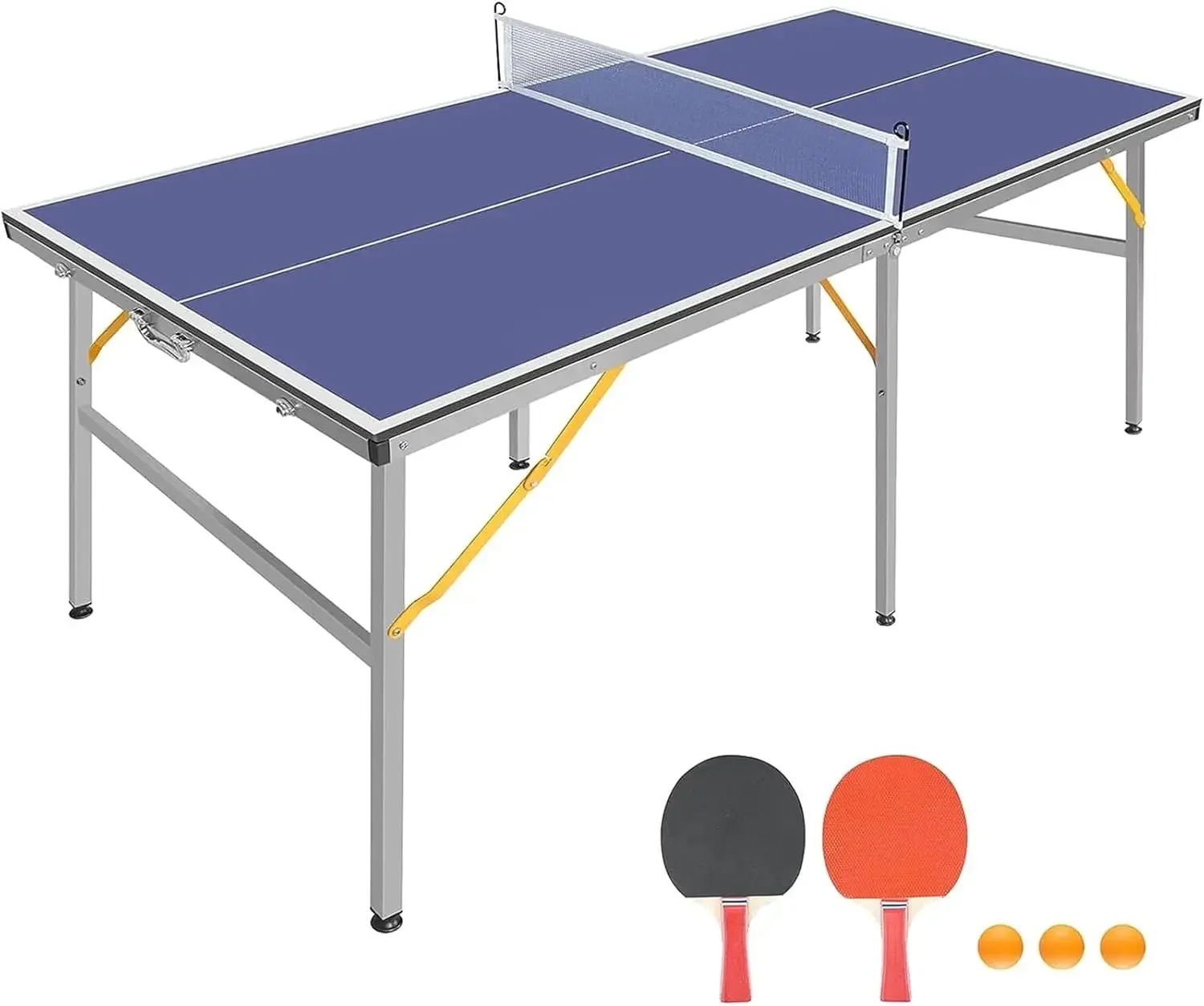 Tennis  Foldable & Portable 6ft Ping Pong  Set for Indoor & Outdoor Games with Net, 2  Tennis Paddles and 3