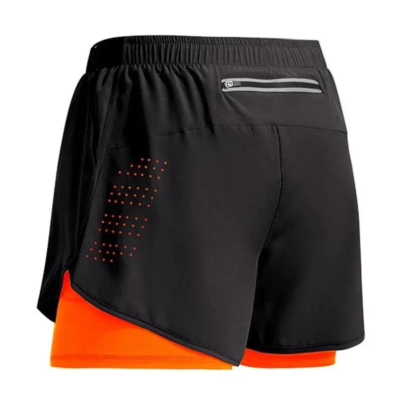 2024 New Men\'s Fitness Training Shorts Summer 2 In 1 Quick Dry Gym Beach Running Double-deck Shorts Outdoor Sportswear Men