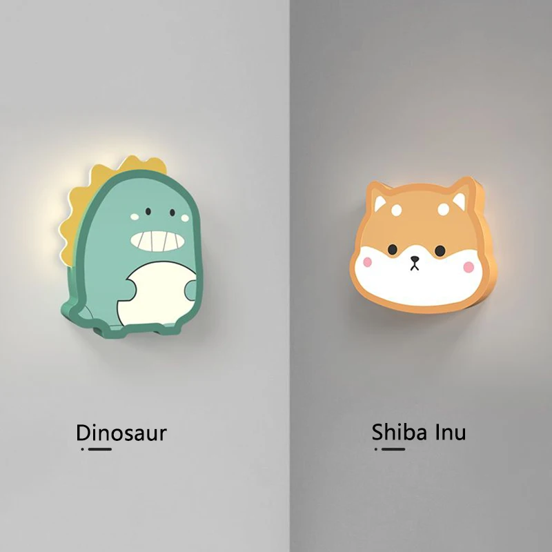 

Cartoon Animal Dinosaur Shiba Inu Wall Lamp Bedroom Bedside Light Girl Boy Kids Baby Children's Room Wall Lamps Indoor Decor