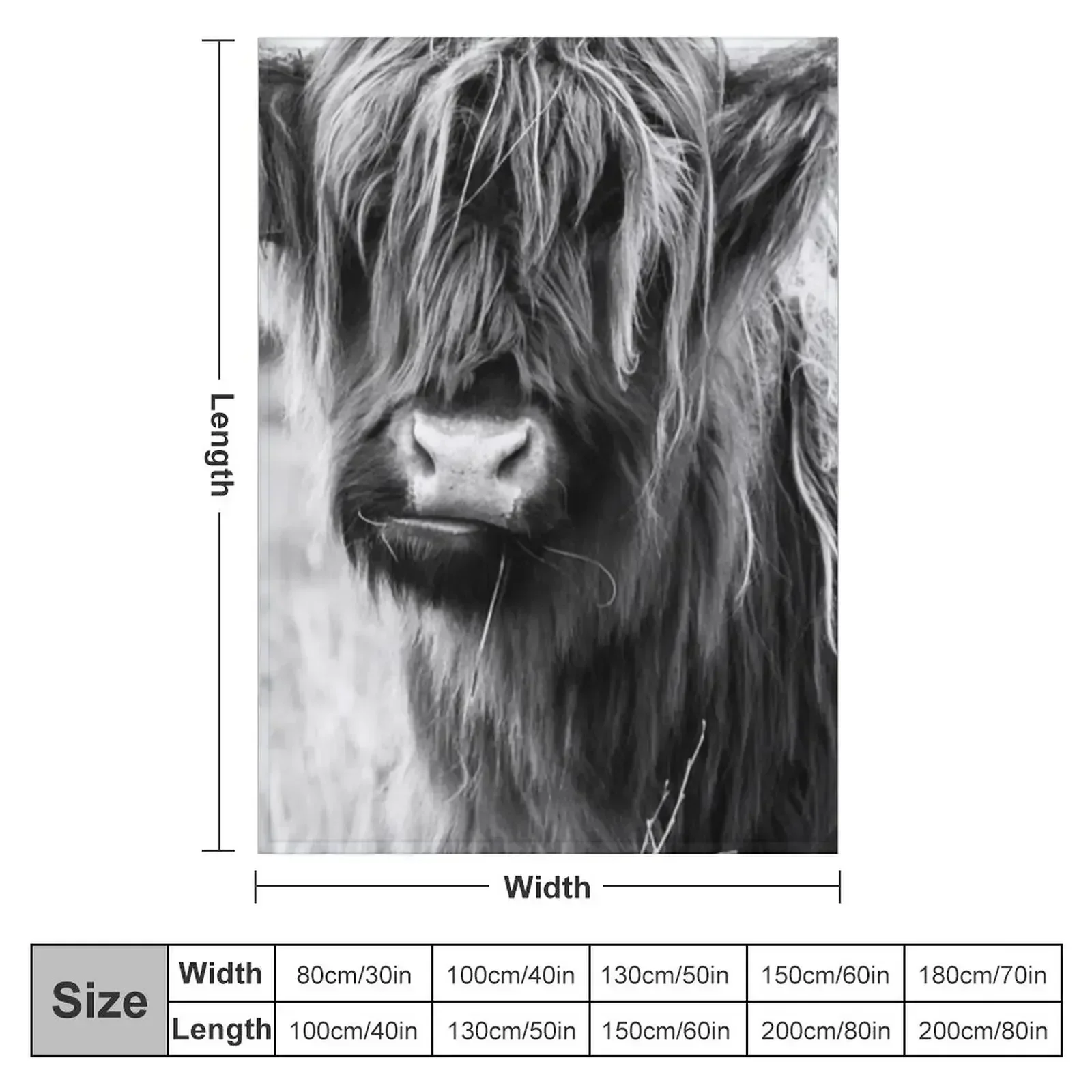 Highland Cow Portait, black and white Throw Blanket couch cozy soft plush fuzzy picnic outdoor blanket
