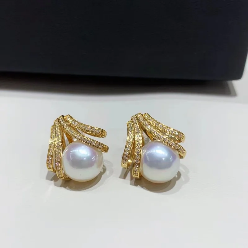 

SGARIT Natural Freshwater 9-10mm Aurora White and Pink Overtone Pearl Earrings Women's Charm Party Wedding Jewelry Gifts