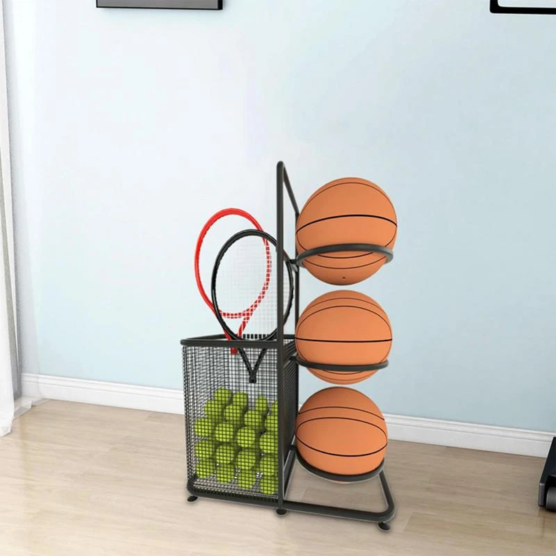 Basketball Storage Rack Sports Ball Soccer Organizer Multi Layer Ball Storage Stand Cast Iron Garage Organizer