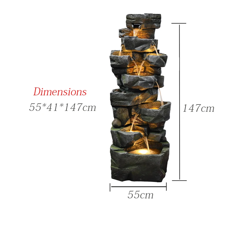 57.87 Inch Outdoor Cascading Waterfall Fountain Garden Decorative Porch Lawn Backyard Rock Water Feature