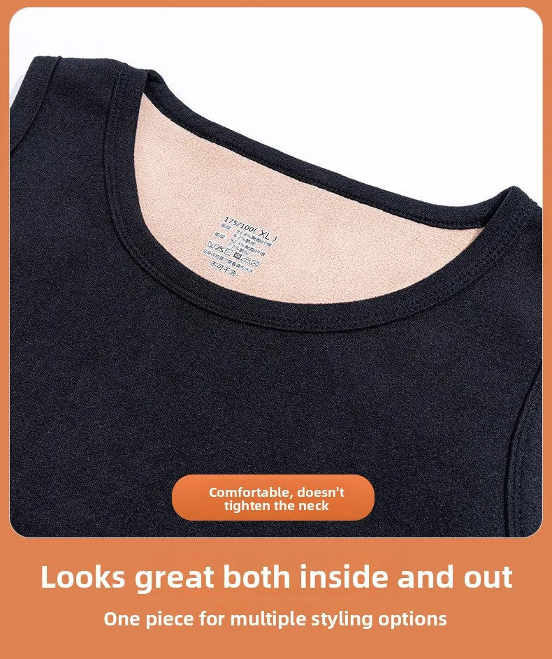 Herren Thermoweste, Fleece-gefüttert, Winter-Wärme, ärmelloses Tanktop, dick, dehnbar, einfarbig, Thermo-Unterwäsche, Basisschicht, Übergröße 8XL 7XL – Detail 16
